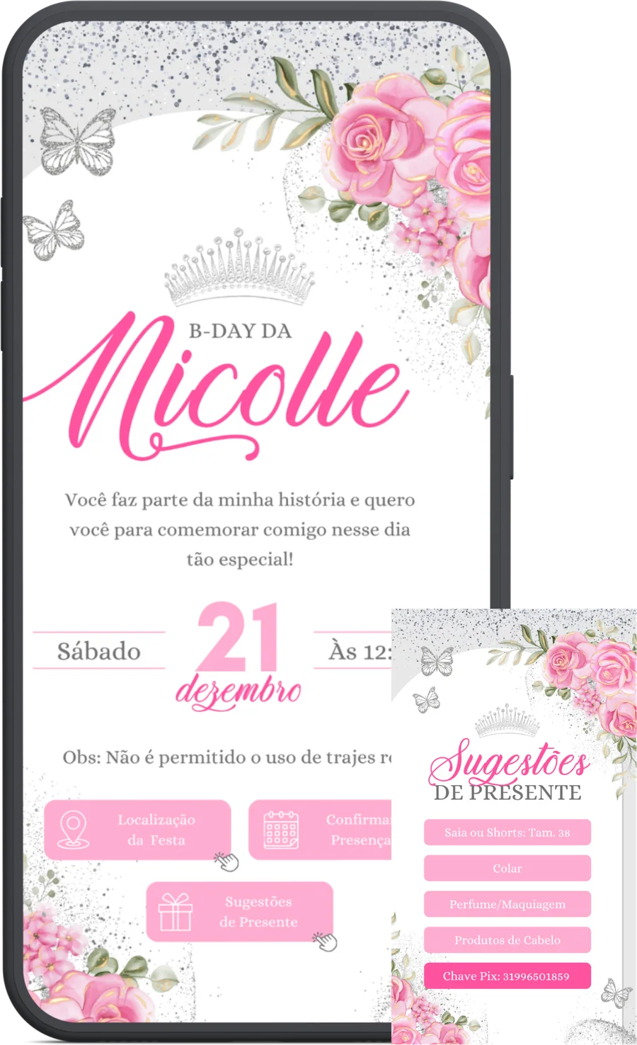 Exemplo de convite interativo de aniversário adulto